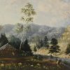 Workers’ slab hut with Aboriginal servants? “Thornthwaite” Upper Hunter Valley by Joseph Docker c1860. SLNSW